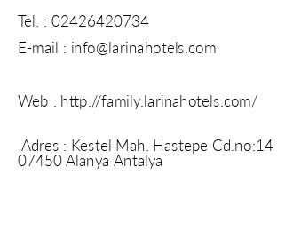 Larina Family Resort Hotel iletiim bilgileri